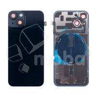 Задняя крышка для iPhone 14 (A2883) в сборе со стеклом камеры Черный (стекло, монолит, MagSafe с оригинальным шлейфом, логотип) - Премиум