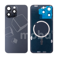Задняя крышка для iPhone 15 Pro Max (A3106) в сборе со стеклом камеры Черный (стекло, монолит, MagSafe, логотип) - Премиум