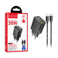 Сетевое зарядное устройство USB/Type-C Hoco N63 (30W, QC3.0, PD, кабель Type-C-Type-C, GaN) Черный