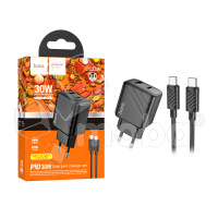 Сетевое зарядное устройство USB/Type-C Hoco CS23A (30W, QC3.0, PD, 2 порта, кабель Type-C-Type-C) Черный