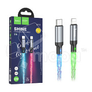 Кабель Type-C - Lightning Hoco U112 (3A, 20W, PD, прозрачный, светодиодный) Серый