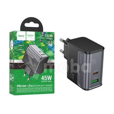 Сетевое зарядное устройство USB/Type-C Hoco CS74A (45W, QC3.0, PD, 2 порта) Черный