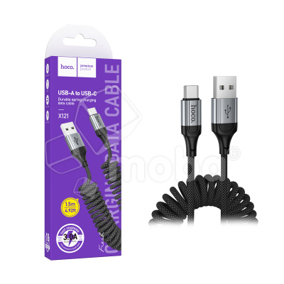 Кабель USB - Type-C Hoco X121 (3A, 1.5 м, пружина) Черный