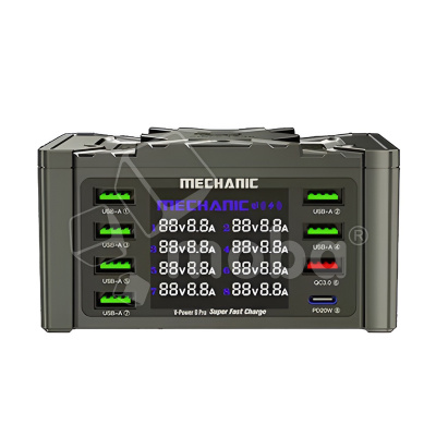 Зарядная станция Mechanic V-Power 8 Pro (110W, 8 портов 6USB/USB-QC3.0/Type-C-PD, Qi 15W)