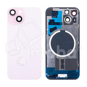 Задняя крышка для iPhone 15 (A3090) в сборе со стеклом камеры Розовый (стекло, монолит, MagSafe, логотип) - Премиум