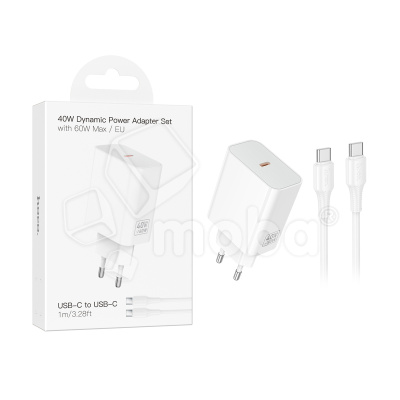 Сетевое зарядное устройство Type-C Hoco C162A (40W, PD, кабель Type-C-Type-C) Белый