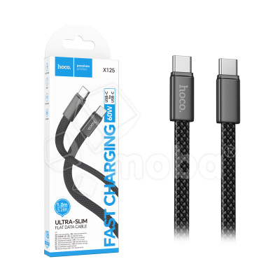 Кабель Type-C - Type-C Hoco X125 (3A, 60W, PD, оплетка нейлон) Черный