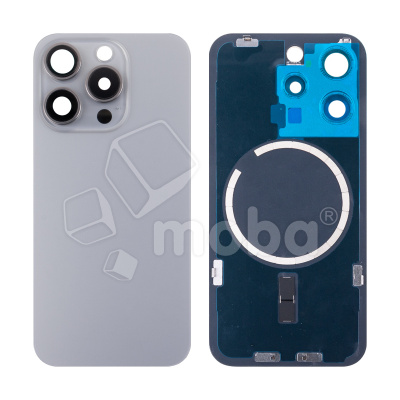 Задняя крышка для iPhone 15 Pro (A3102) в сборе со стеклом камеры Серый (стекло, монолит, MagSafe, логотип) - Премиум