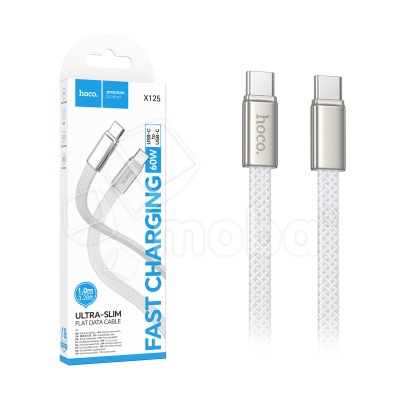 Кабель Type-C - Type-C Hoco X125 (3A, 60W, PD, оплетка нейлон) Белый