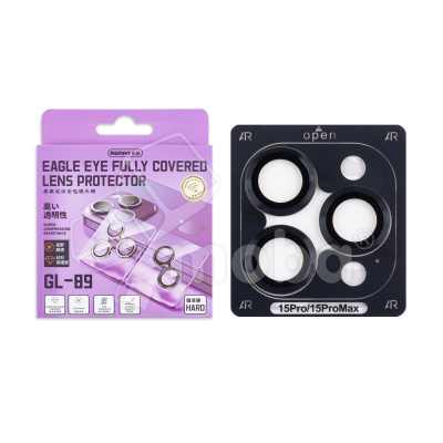 Защитное стекло линзы камеры Remax GL-89 для iPhone 15 Pro/15 Pro Max (комплект 3 шт.) Черный