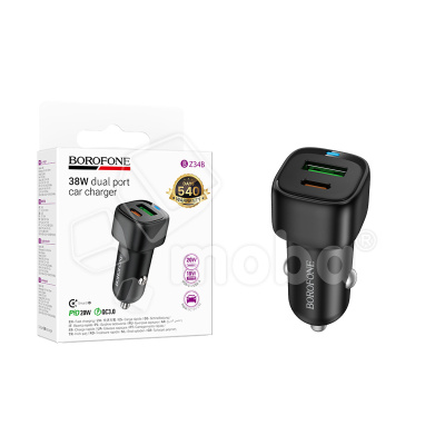 Автомобильное зарядное устройство USB/Type-C Borofone BZ34B (38W, QC3.0, PD, 1Type-C, 1USB) Черный